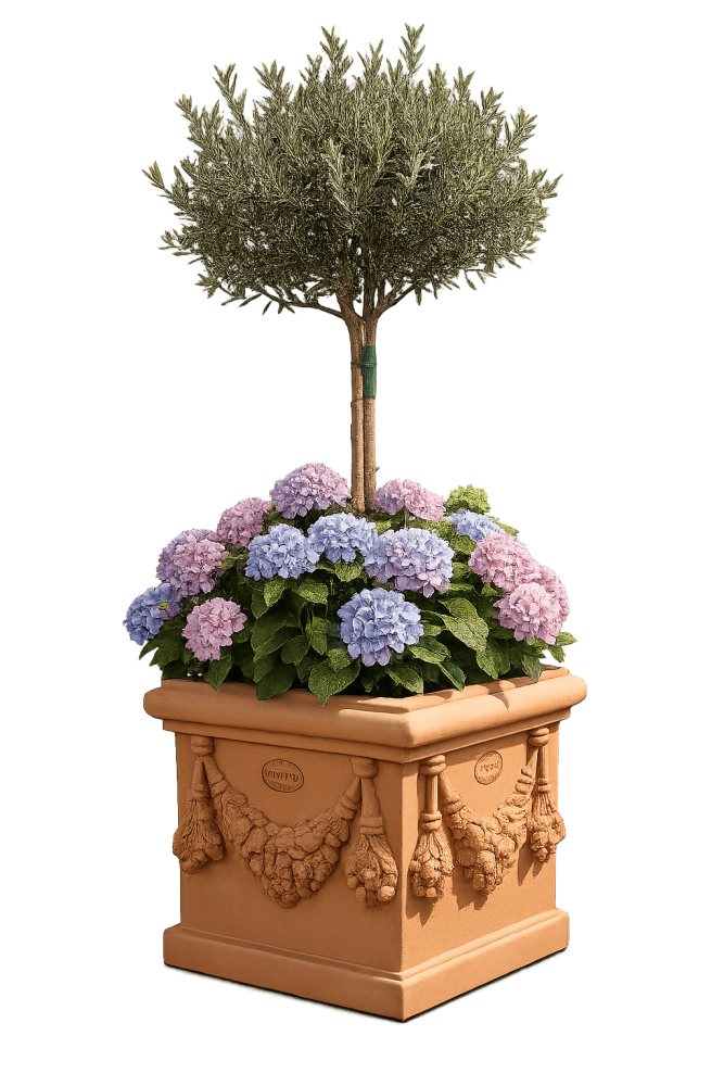 Bac à fleurs carré en terre cuite d'Impruneta 40 × 40 cm